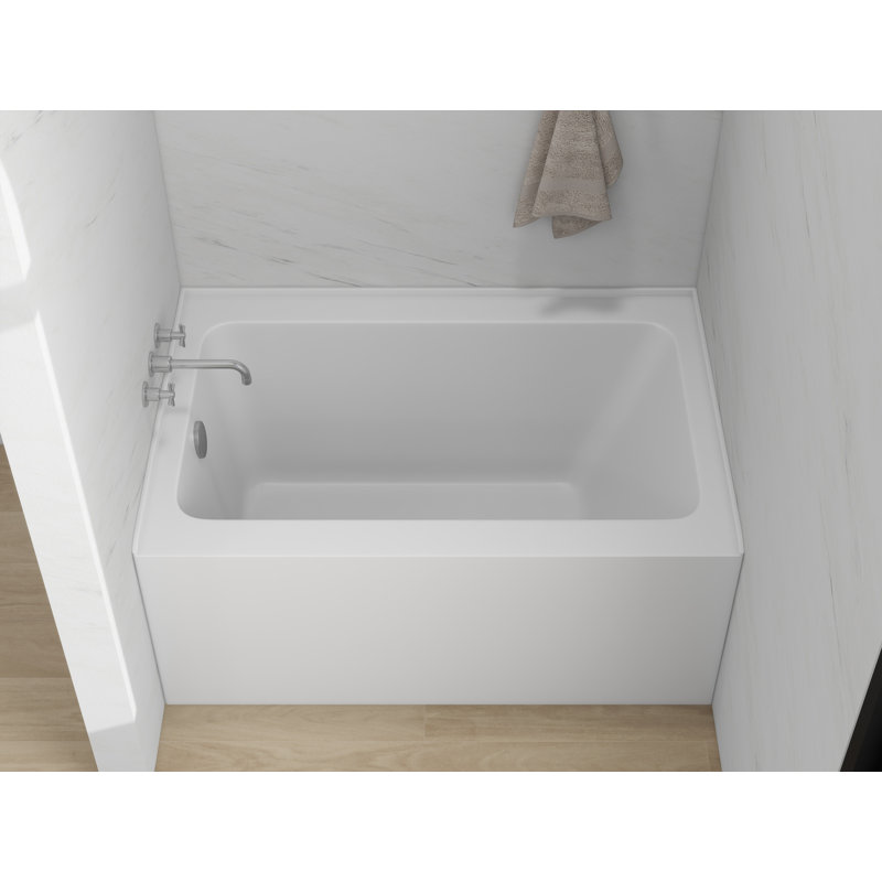 Baignoire de trempage rectangulaire en alcôve de 48 pouces en acrylique avec bride de carrelage à 3 côtés, À gauche
