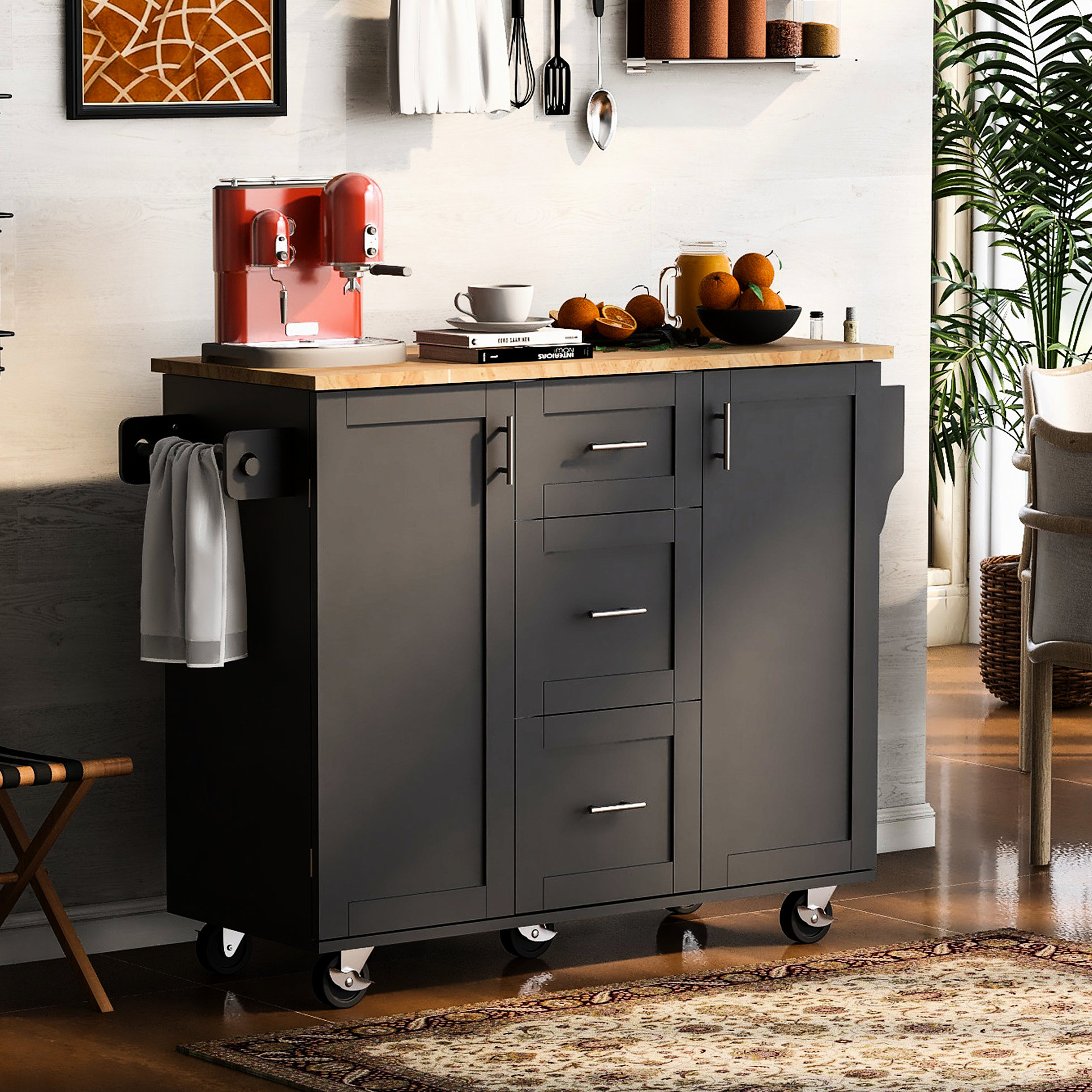 Latitude Run® Rolling Kitchen Island With Space Saving Design ...