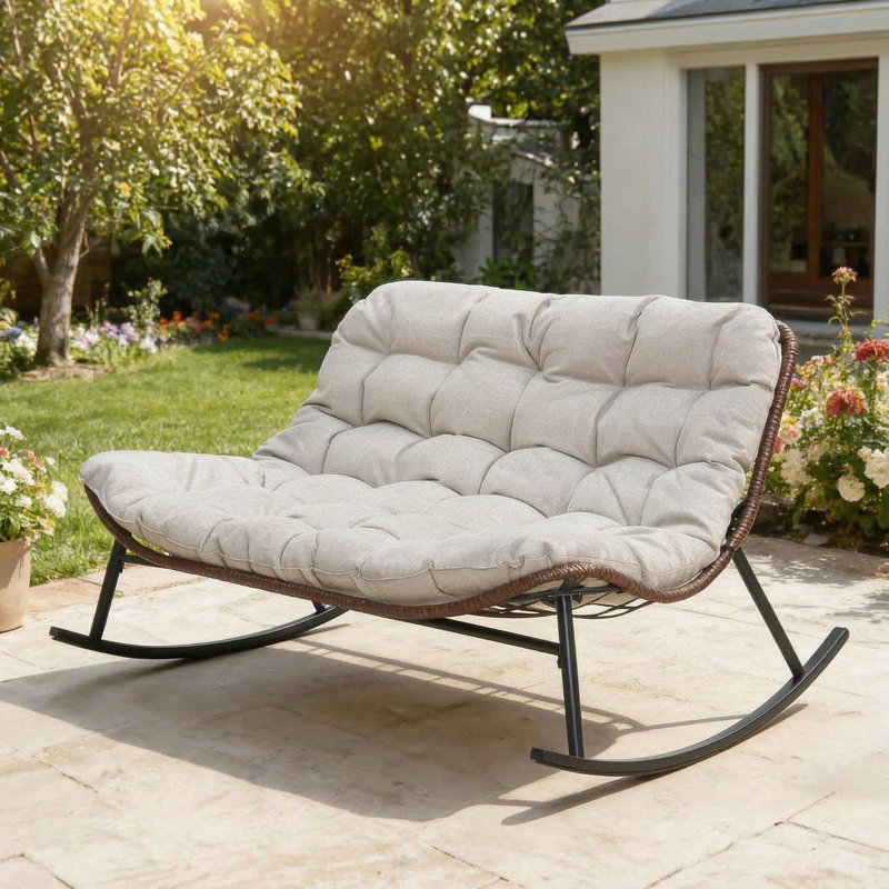 Double fauteuil à bascule Papasan pour 2 personnes avec coussins pour patio