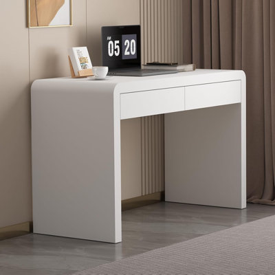 Executive Desk with Drawers, White Computer Desk with Drawers with Three-Layer Lacquered Thick Wooden Board, 55 inch Modern Home Office Desk for Study, Living Room, Bedroom