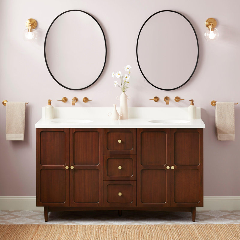 60" Delavan Vanity With Undermount Sinks, Feathered White Quartz