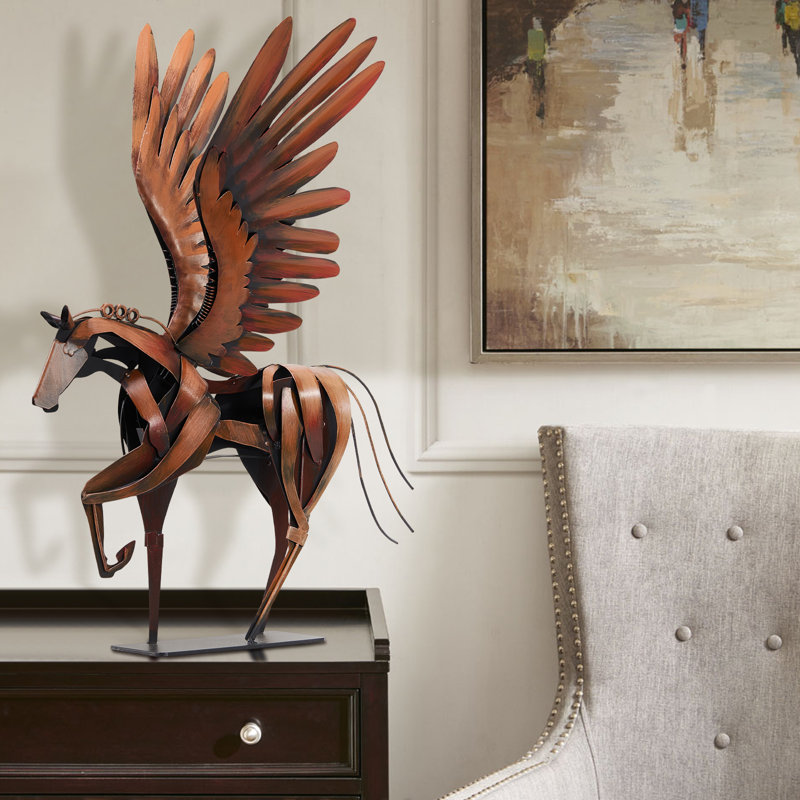 24 "H, statue de cheval en métal faite à la main, sculpture de cheval volant grec Pégase, Brun