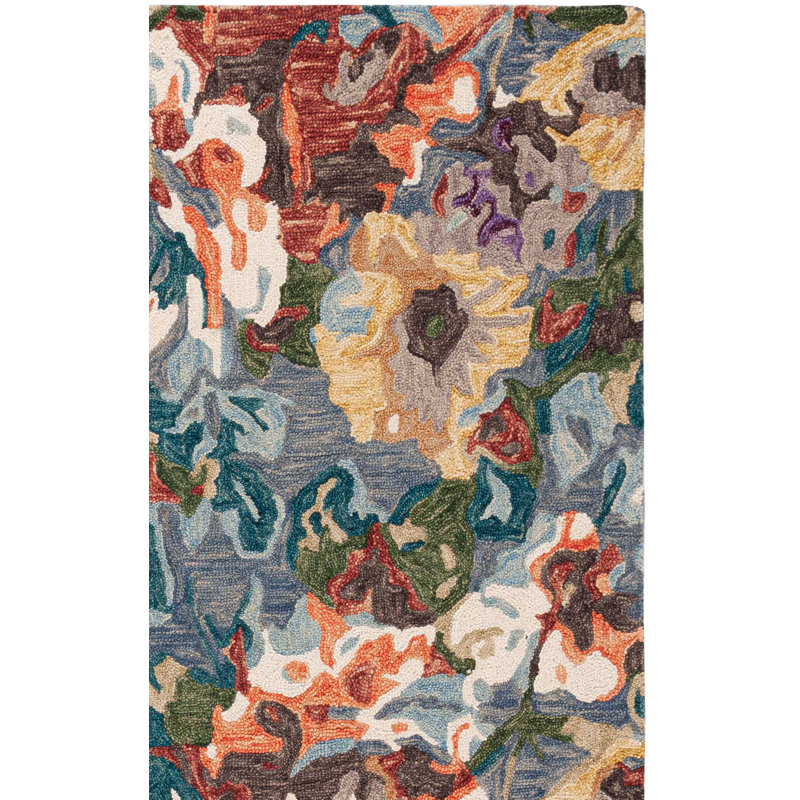 Akhira Floral Hand Tufted Wool/Cotton Area Rug in Light Blue/Rust, Square 6'