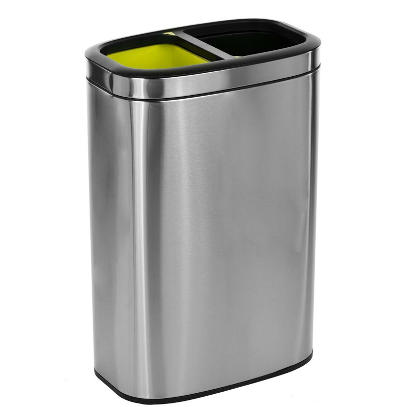 Steel Open Multi-Compartments Trash & Recycling Bin - 10.5 Gallons, 10.5 Gal.