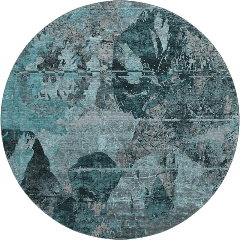 Premium Machine Washable Cerrito AMF555 Teal Rug, Round 8'