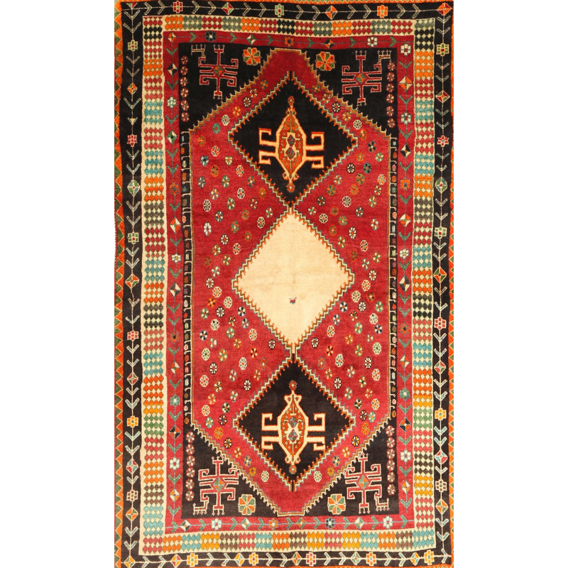 Tapis traditionnel beige / rouge, Rectangle 5 pi x 7 pi