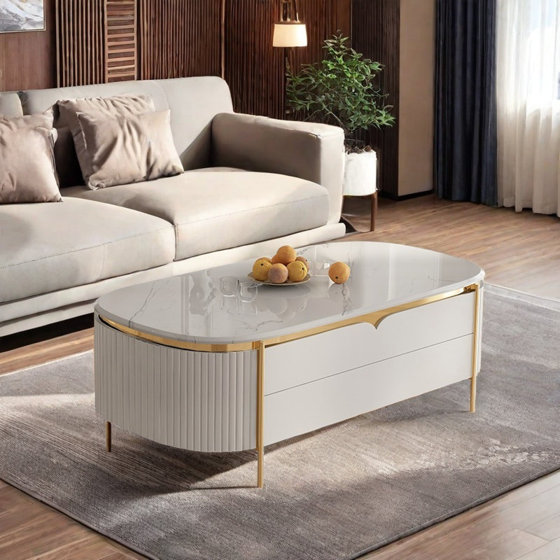 Élégante table basse à tiroir, Blanc, H 17,72 po x L 47,24 po x l 23,62 po, Blanc