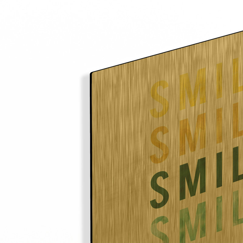 «Smile Smile» par Ann Kelle, art mural en métal doré, 12 po x 12 po, 12 po x 12 po