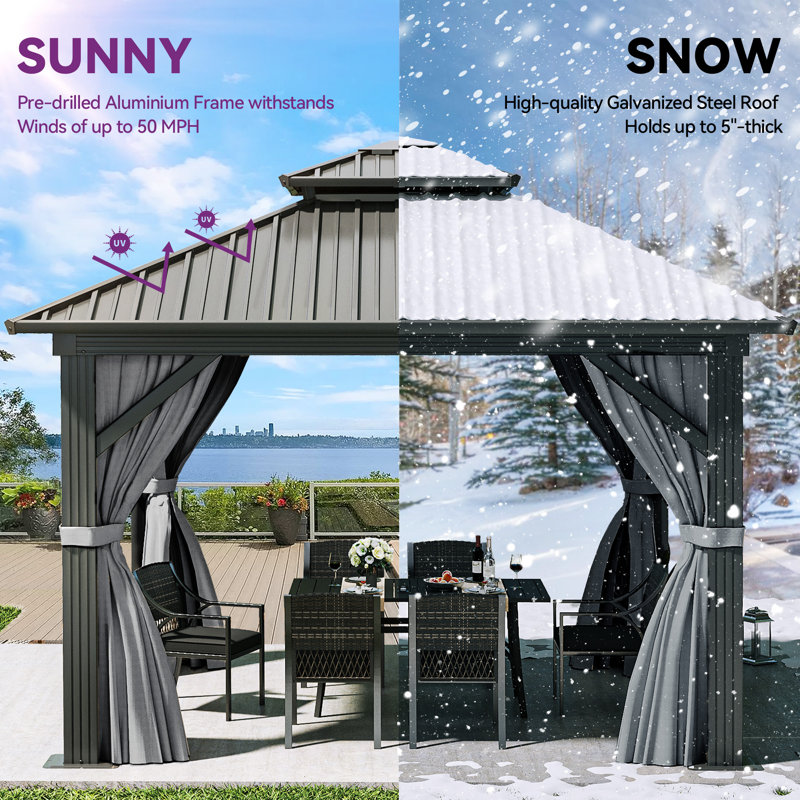 Aluminum Patio Gazebo  with Curtain and Netting, 10 ft. x 10 ft.