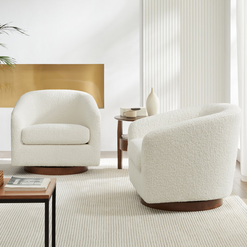 Fauteuil demi-tonneau pivotant Bennett (ensemble de 2), Sherpa crème Aries