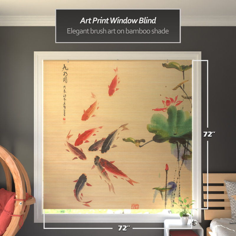 Fenêtre en bambou - semi-diaphane Koi Pond, L 72 po x L 72 po