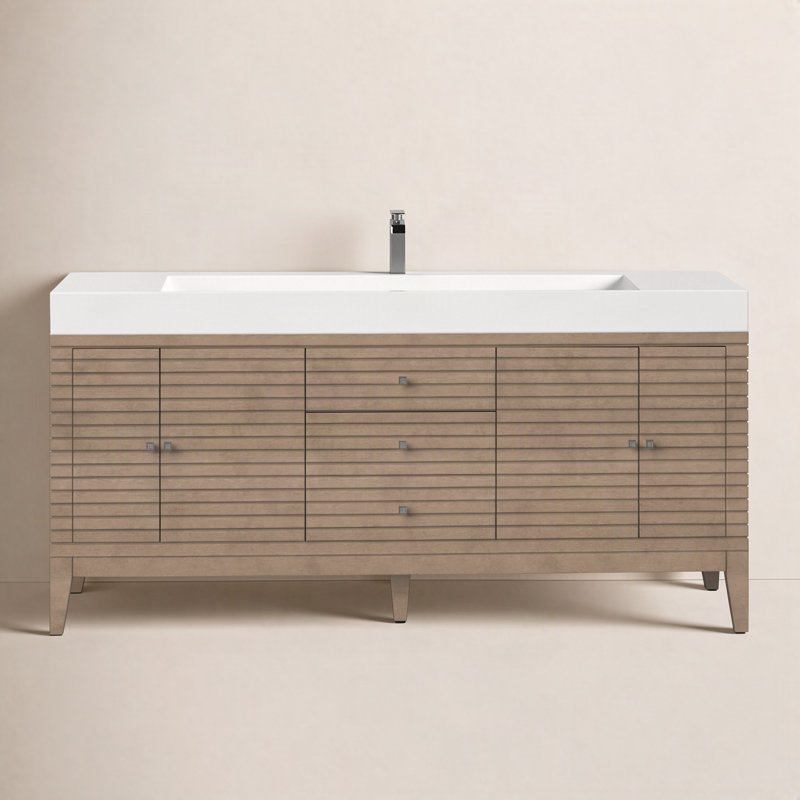 Linear 72'' W  Single Vanity, Glossy White, Whitewashed Walnut