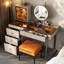  Ensemble de meuble-lavabo de 47 po de haute qualité, prise de courant, plateau en verre, très facile à assembler, avec tabouret de maquillage-2102822640