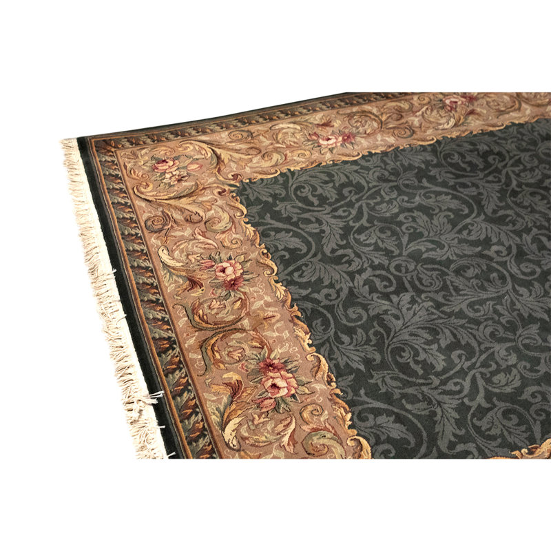 Tapis beige / vert foncé de haute qualité noué à la main