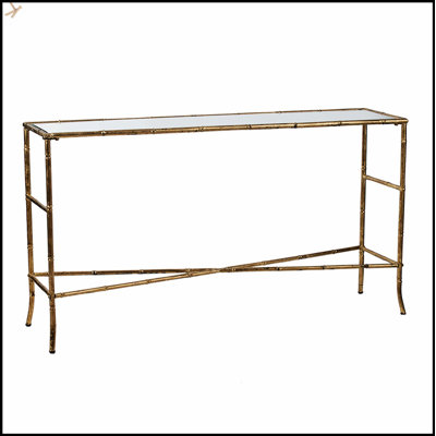 Console en or antique avec plateau en miroir, parfaite pour un décor chic et élégant