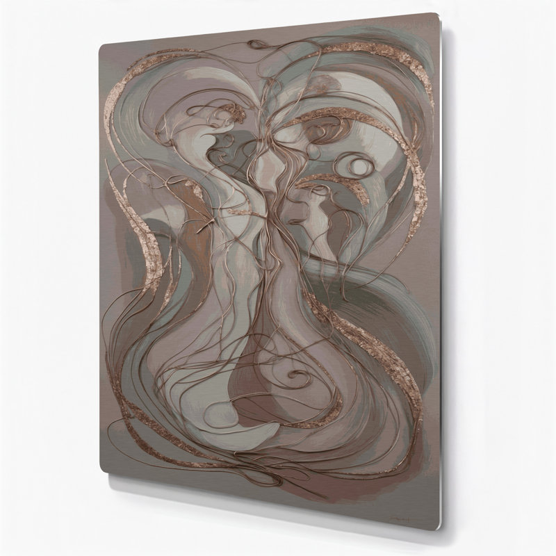 Abstrait art figuratif gris en métal 96, H 11 po x l 14 po