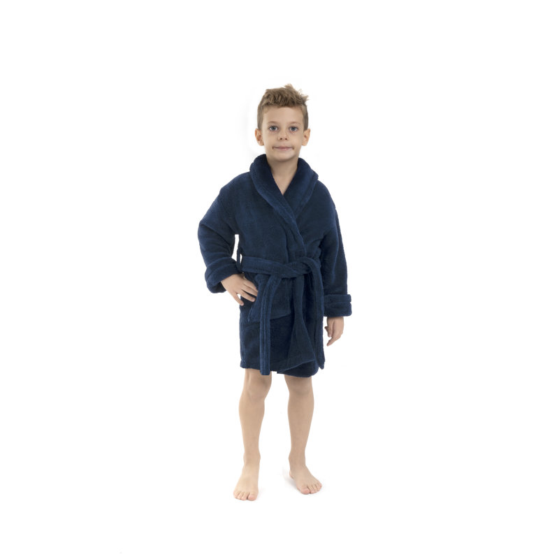 Lovett Fleece Gender Neutral Above Knee Bathrobe with Pockets, L, Navy Blue