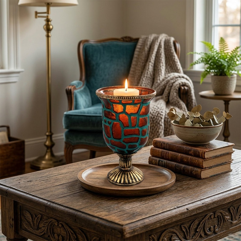 Glass Tabletop Tealight Holder, 9"H x 5.5"W x 5.5"D