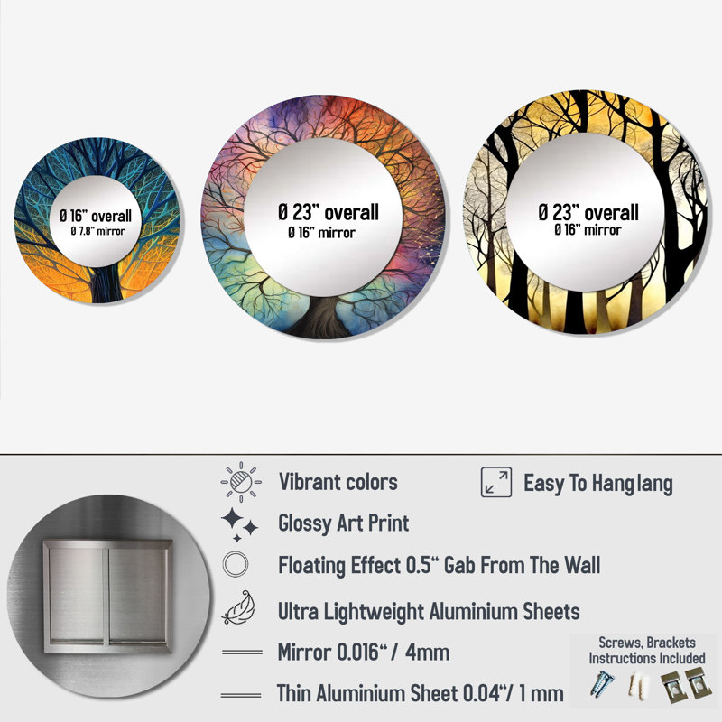 Miroir mural rond en aluminium