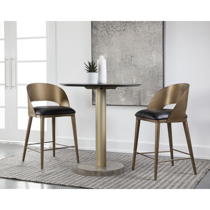 Upholstered Stool with Metal Frame, Counter Stool (26" Seat Height), Antique Brass/Charcoal Black