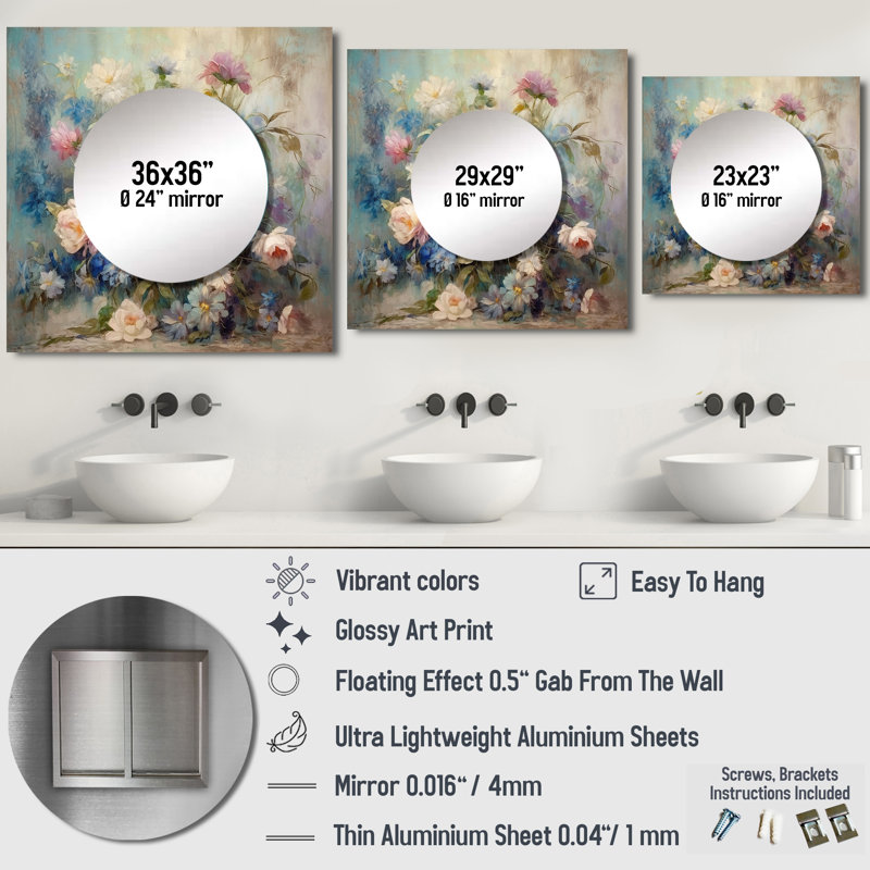 Morenike - Miroir carré Wildflowers, 36 po x 36 po