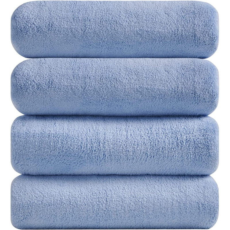 Grande serviette de bain douce en microfibre épaisse et moelleuse à séchage rapide, Bleu