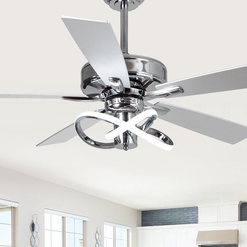 Ventilateur de plafond 52 "à DEL moderne 3CCT avec télécommande, pales double face, à intensité variable, moteur réversible à 6 vitesses, tiges verticales 4" / 10 "