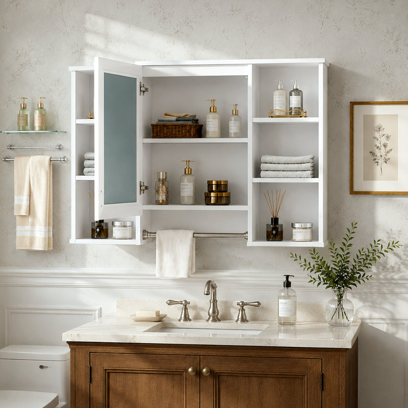 Armoire à pharmacie murale avec miroir en blanc Eclat l 41 po x H 28,7 po, White