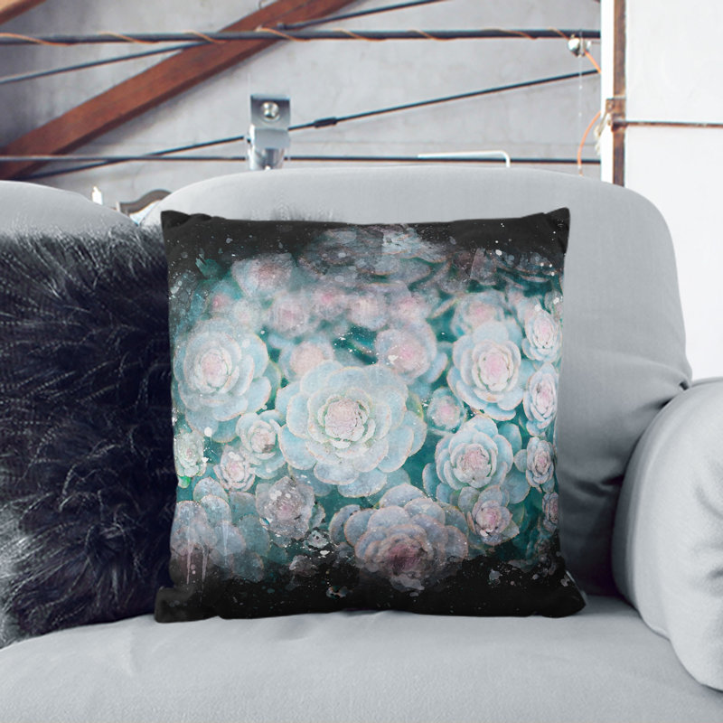 Succulent Plants Paint Splash Cushion with Filling, 40cm H x 40cm W x 15cm D, Stone