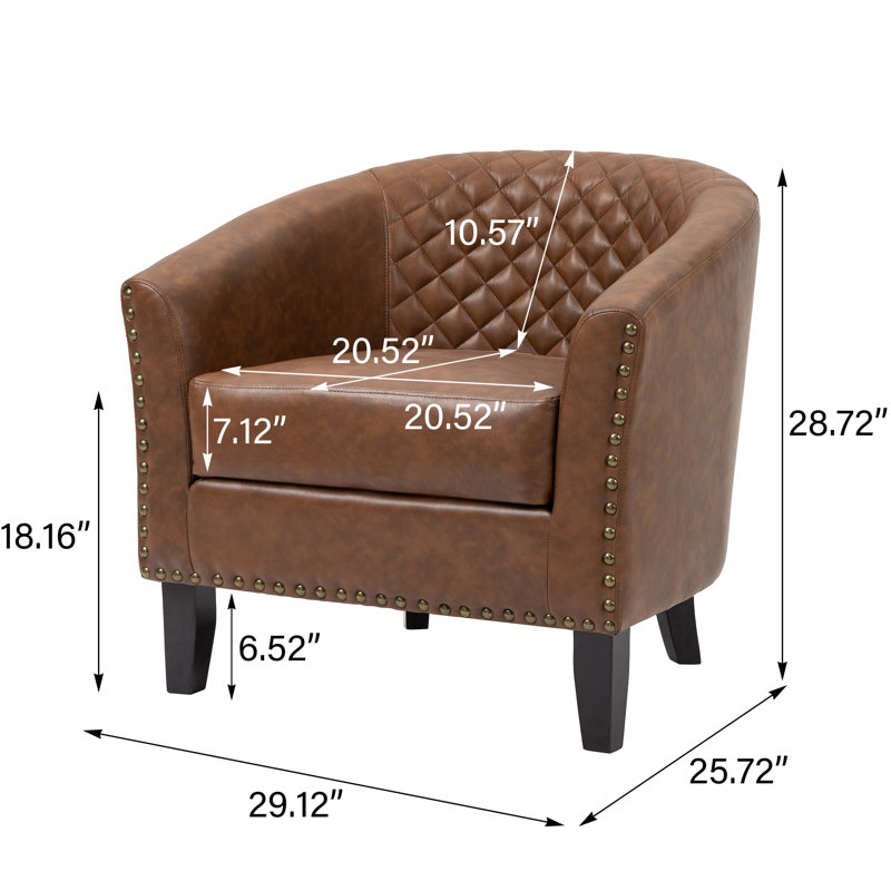 Fauteuil demi-tonneau 30,12 po, Similicuir brun