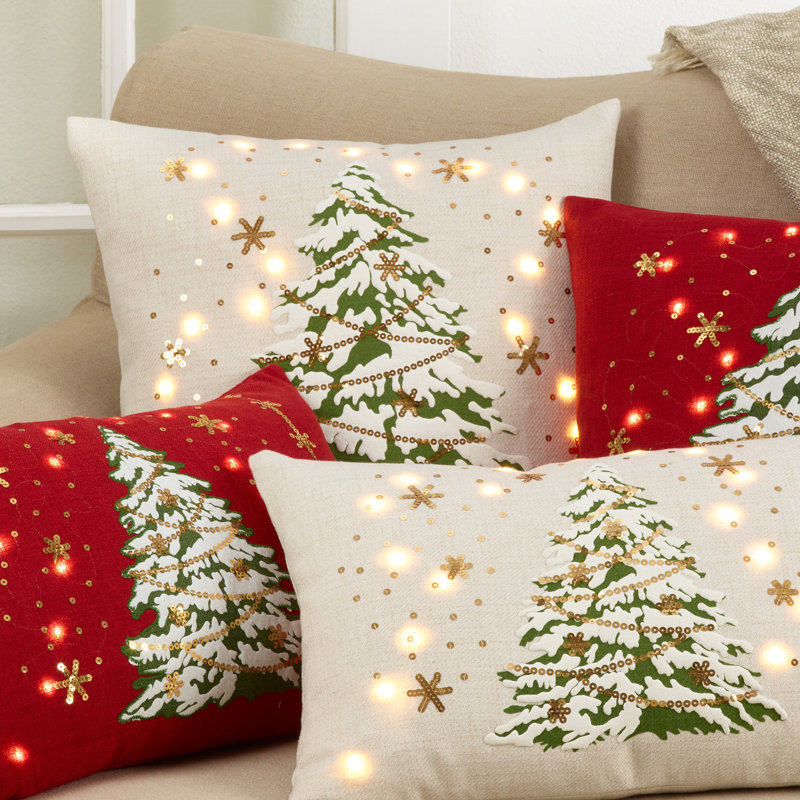 White Polyester Christmas Tree Pillow Cover with LED Lights
