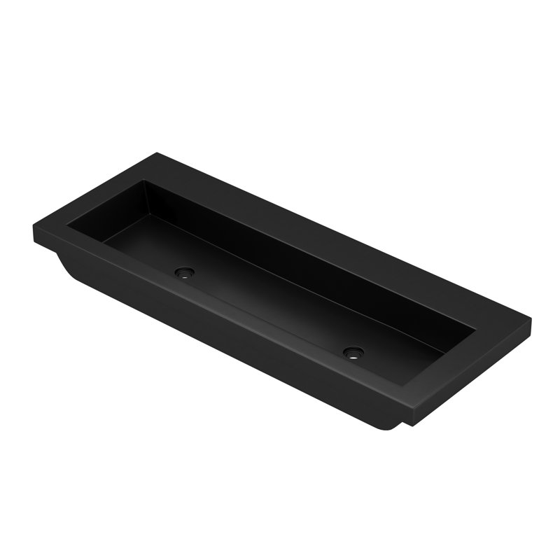 Trough Concrete Handmade Rectangular Drop-in Bathroom Sink, Charcoal, No Faucet Hole