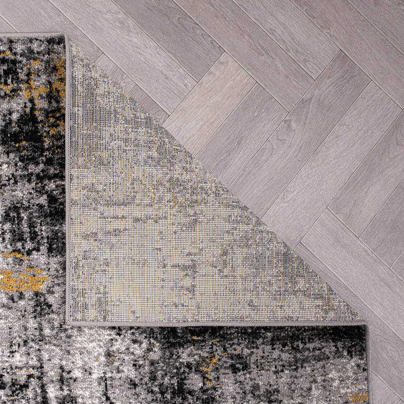 Abstract Yellow/Black/Gray Area Rug, Runner 2' x 7'