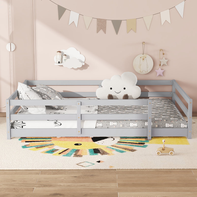 Ensemble de lit sur pied Nubo Montessori avec clôture, bois de pin robuste et assemblage facile