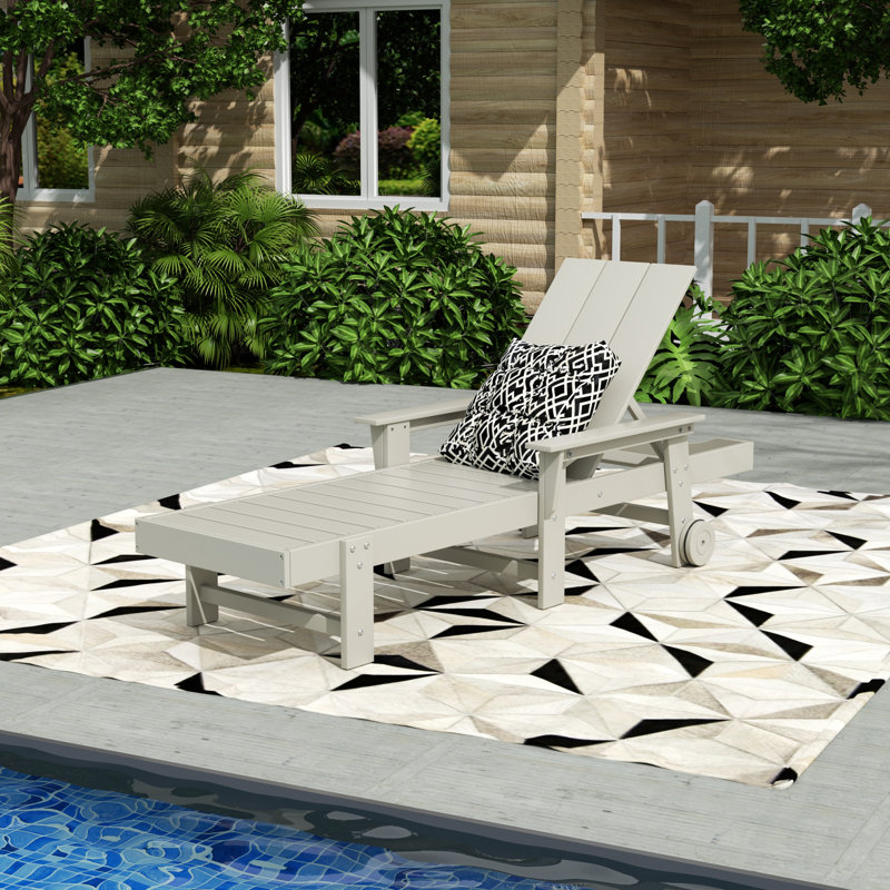 Joubert 77.6" Long Outdoor All-Weather Poly Reclining Single Chaise, Sand