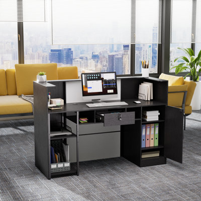 Reception Desk With Led Lights – Modern Counter Table For Checkout, Lobby, Salon, Retail, Store, Clinic, And Office (black)