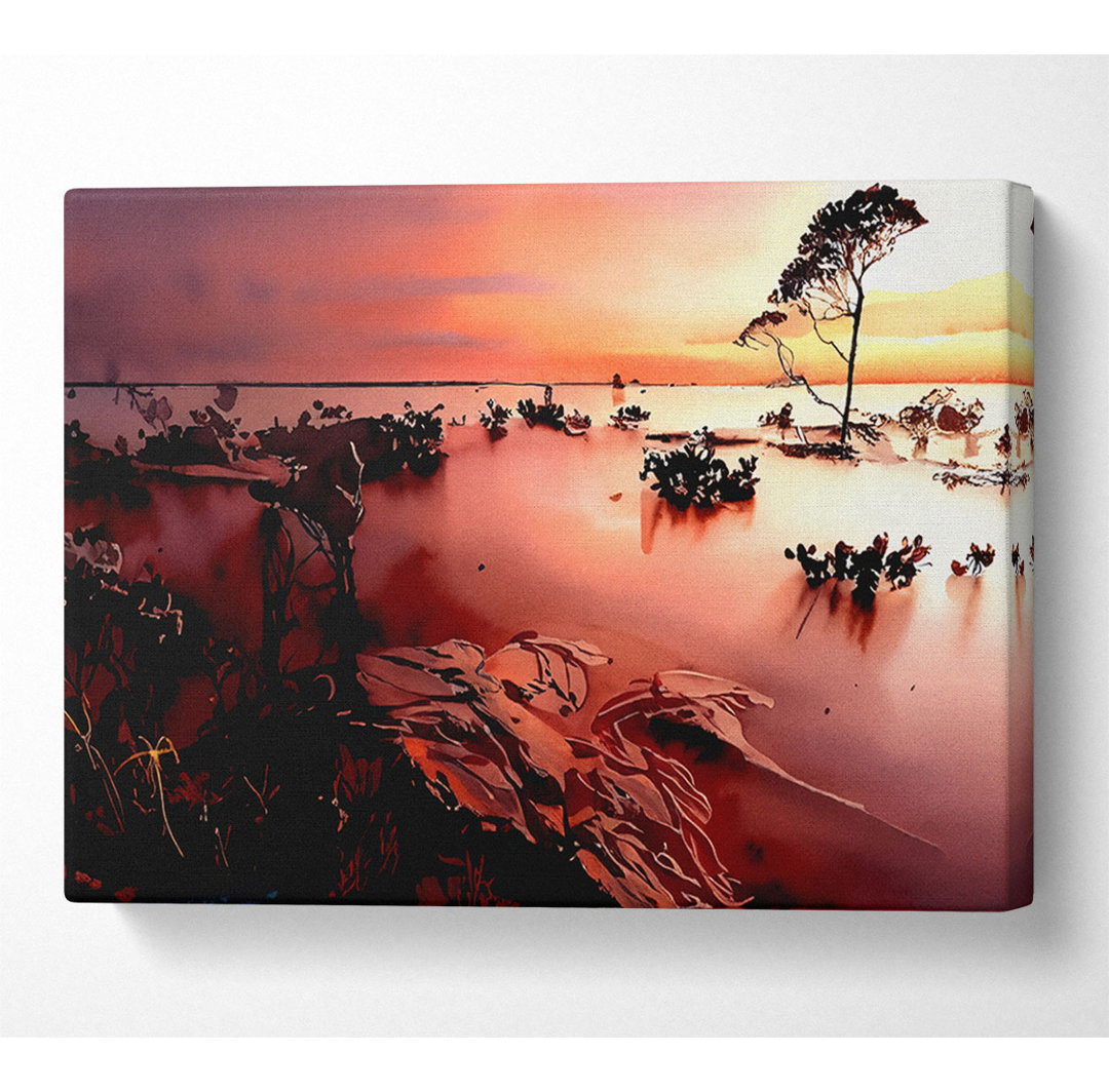 Tranquil Pink Ocean Trees - Kunstdrucke auf Leinwand