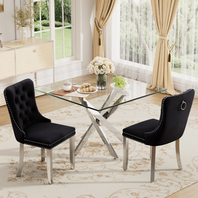 Square Pedestal Dining Set with Tufted Dining Chair