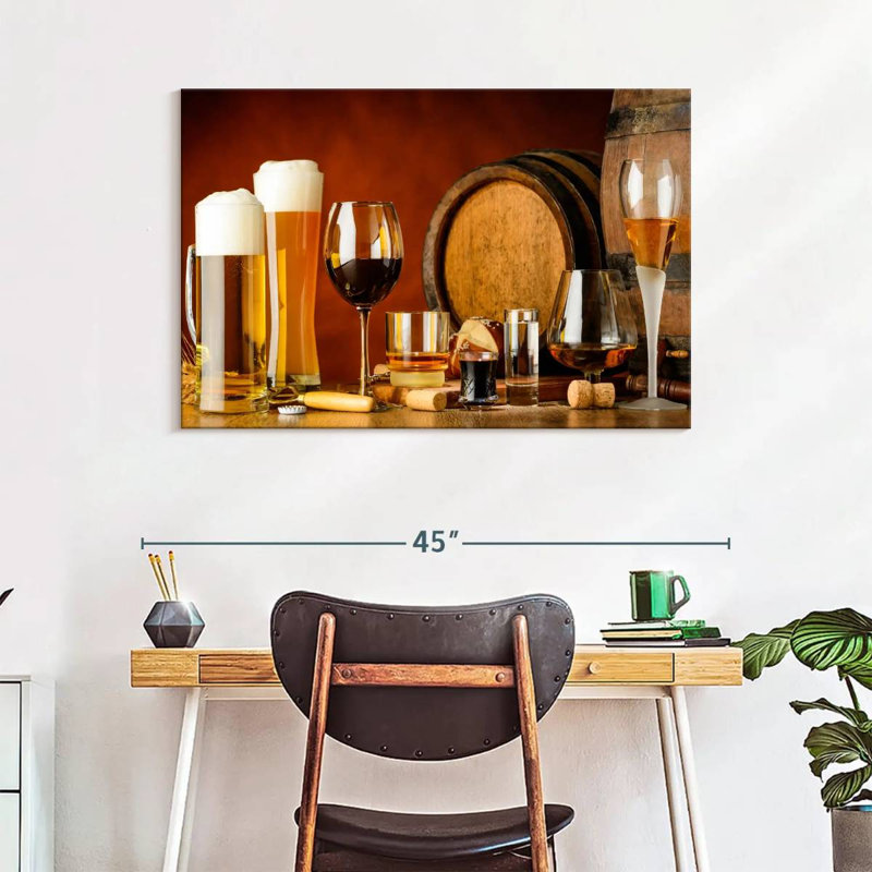 Vin et bière sur une impression sur toile, H 26 po x l 39 po x P 1,25 po