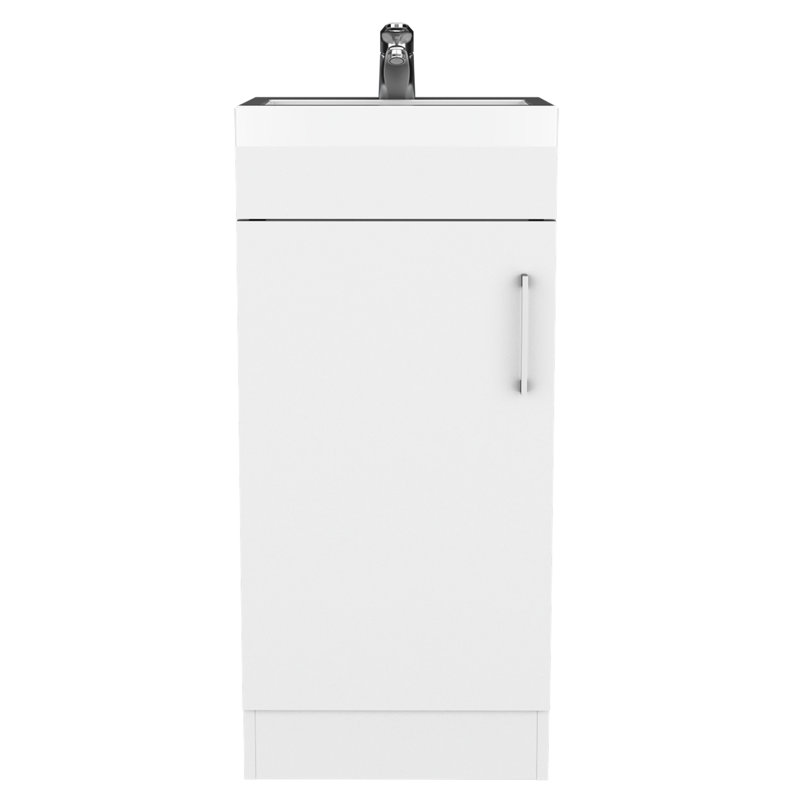 Meuble-lavabo de 16 po blanc - lavabo en résine, poignée en métal et tablette intérieure, armoire à panneau de particules