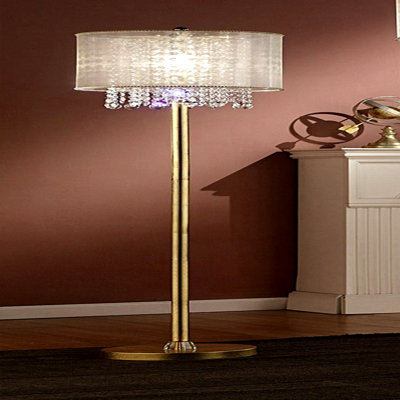 65" Tall Floor Lamp "Bhavya" W/ Gold Finish And Crystal Accents, White Shade