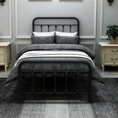 Twin Size Black Metal Platform Bed, Headboard Added, No Box Spring Required, 20% Stronger Than Average, Non - Shake And Comfortable Sleep Bed Frame With Headboard, Needed, Stable Build, Noise, 12.4"