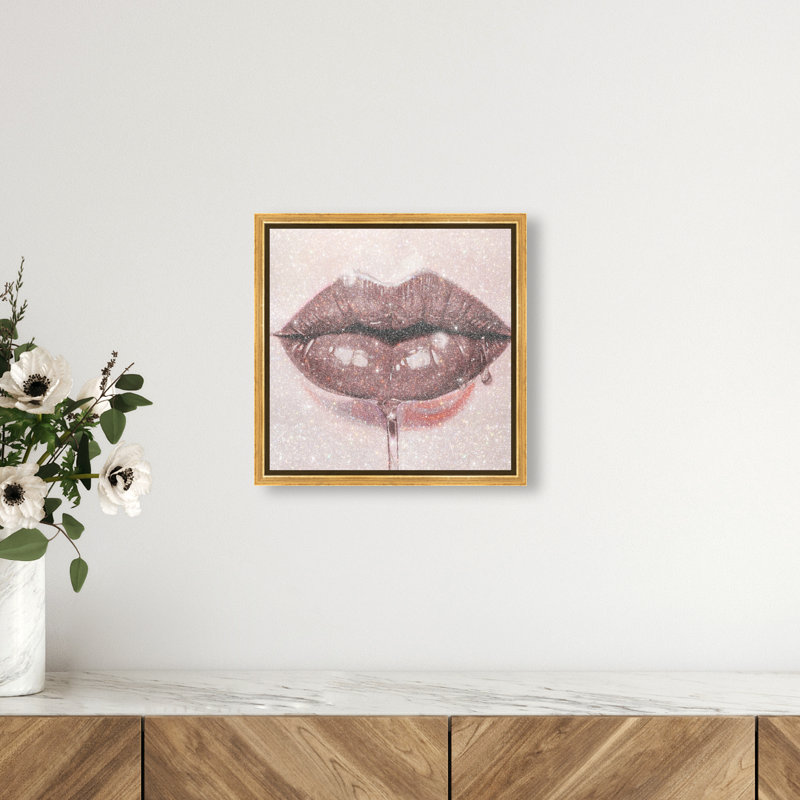 Lux Kiss Mauve Canvas Fashion Print by Oliver Gal, 13"H x 13"W, Gold Frame