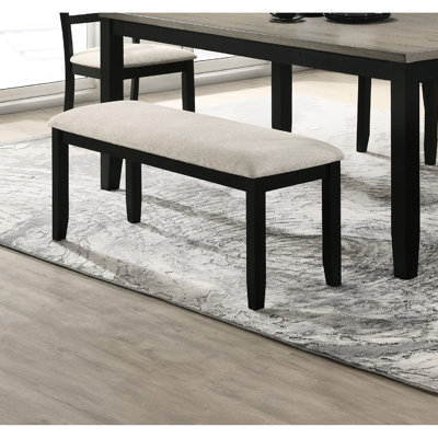 Contemporary Fabric Upholstered Bench In Black Gray Shade - For Dining, Solid Wood Wooden Dining Room Upholstery, Strong And