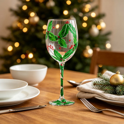Décoration de Noël : Verre à vin de Noël coloré peint, verre à pied festif, boîte-cadeau, gobelet artistique pour la décoration de la maison et des fêtes