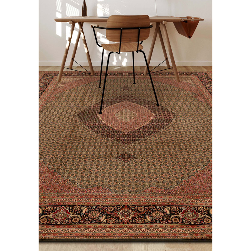Tapis vert clair et noir noué à la main de haute qualité