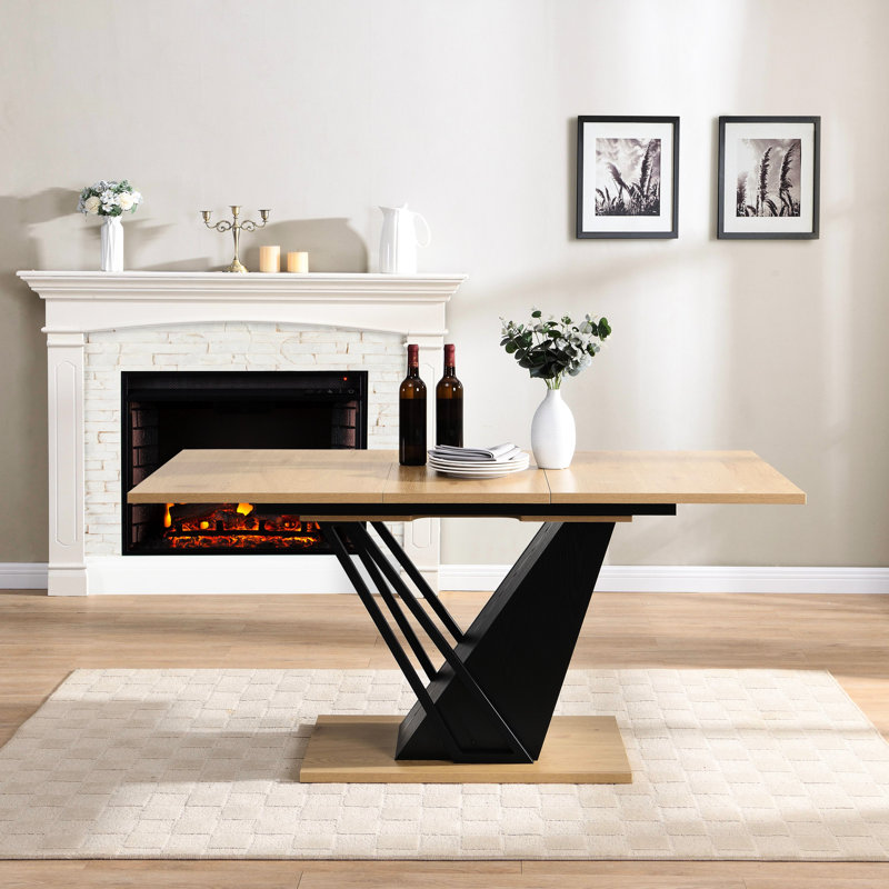 Table de salle à manger extensible 61,45 pouces, rectangulaire moderne avec structure et base en métal stable, plateau de table réglable pour différentes pièces dans le bureau 61,45 pouces apparence géométrique et salles de réunion, cafés
