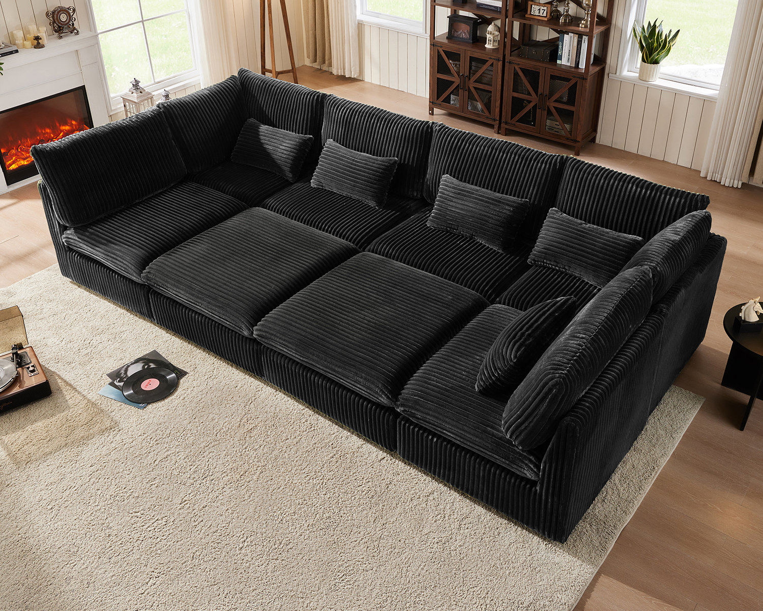 Everly Quinn 8 Seater Oversized Modular Sofa Extra Deep Cloud Corduroy ...