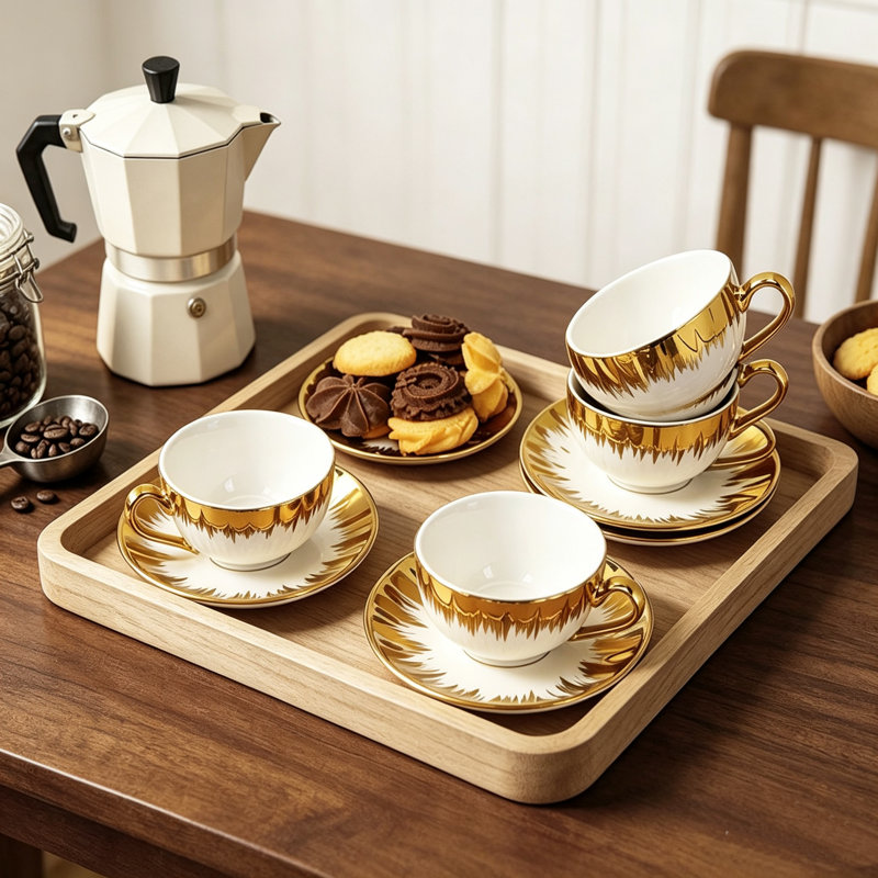 Ensemble de tasse et soucoupe en céramique 3,4 oz avec faîtage vertical et garniture en métal brossé (en forme de citrouille)