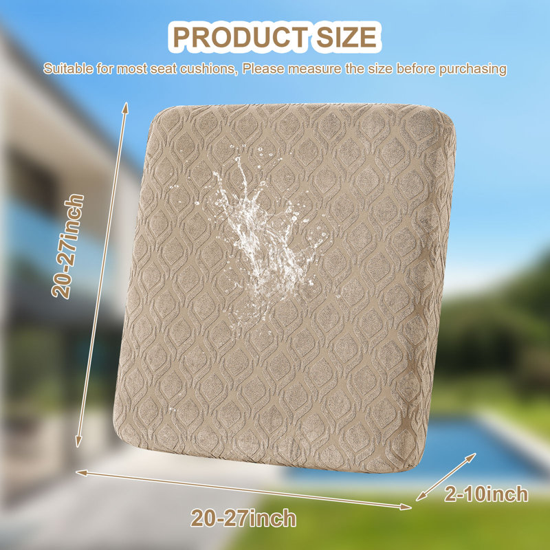 4 Pcs Waterproof Couch Cushion Covers，Washable Stretch Outdoor Patio Furniture Covers, Beige Fabric
